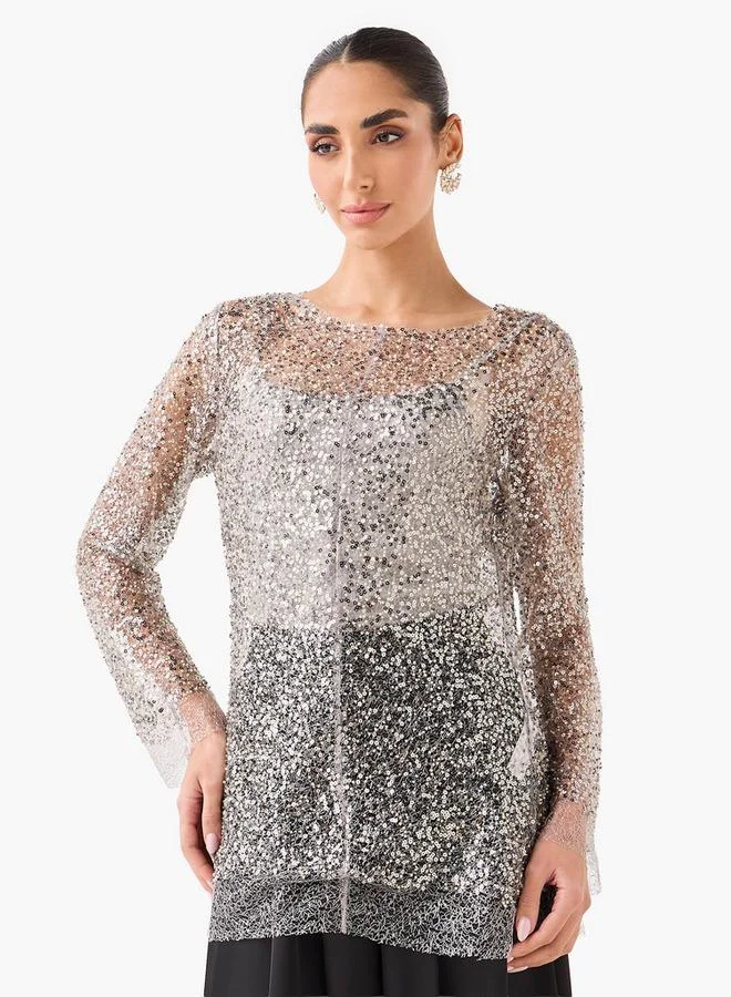 ايكونيك Iconic Regular Fit Top with Sequin Embellishments